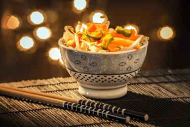 Chopsticks with bowl of rice