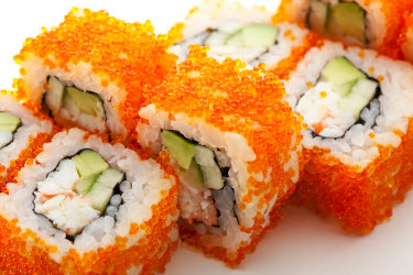 California roll with roe on the outside