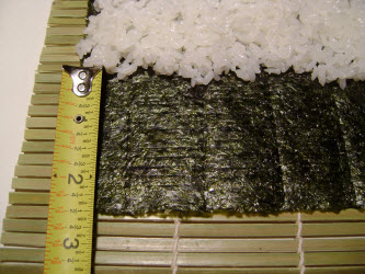 Showing 2 and 1/2 inches nori visible for chumaki roll