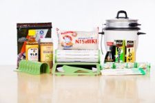 Sushiquik sushi making kit with ingredients and supplies and rice cooker