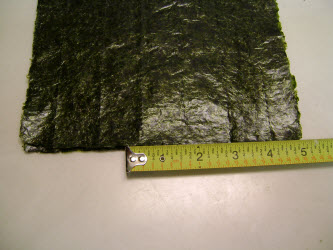 Measuring 5 inches on 8 inch side of nori sheet