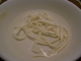 Soak the kampyo gourd strips in water a minimum of 3 hours, preferably overnight...
