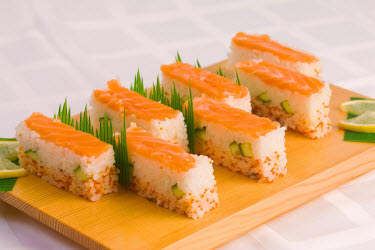 Beautiful salmon Oshi Sushi
