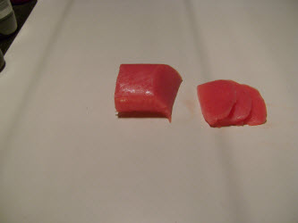 Finished tuna sliced for Nigiri sushi