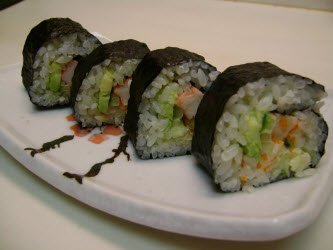 Finished maki roll made with the sushiquik