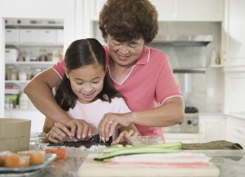 Japanese Mother and daughter making sushi together