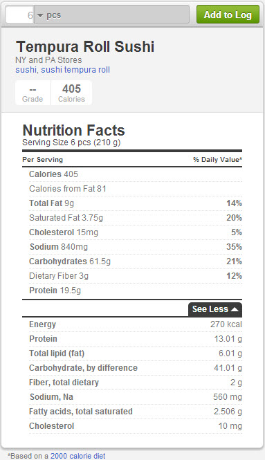 calories in tempura roll sushi