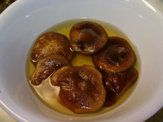 Shitake Mushrooms soaking in water