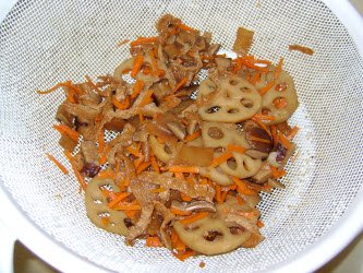 Strain the vegetables in a sieve...