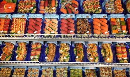 Supermarket Sushi on Display